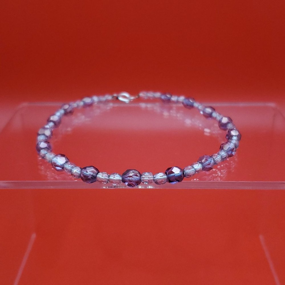 10 Inch 925 Sterling Silver Purple Blue Faceted Crystals Ankle Bracelet